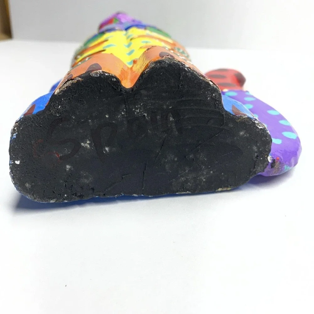 Hand-Painted Wooden Cat Figure Multicolor Folk Art Sculpture - Picture 13 of 14